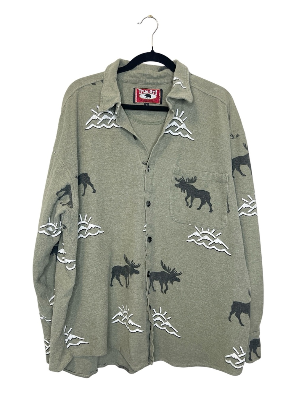 True Grit Moose Mountain Lodge outdoors Oversized 100% Cotton Button Down Shirt